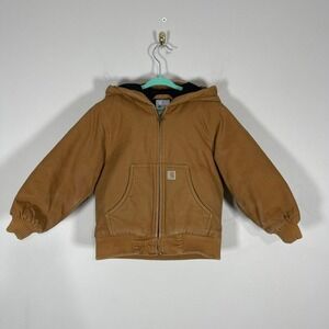 Carhartt Canvas Jacket Toddler Boys 4T Brown Full-Zip Insulated Hooded Workwear